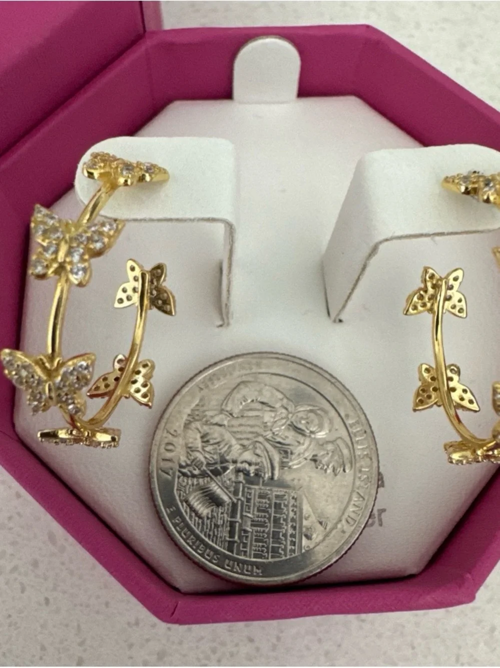 Rachel Zoe Gold Butterfly Hoop Earrings with Pink Box